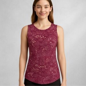 Lululemon Womens Tank Top S Maroon Pink Lace Print Keyhole Back Activewear